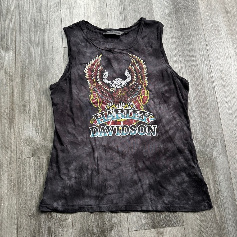 Harley-Davidson Womens XL Black Tie Dye Eagle Tank Top Biker Graphic Mexico